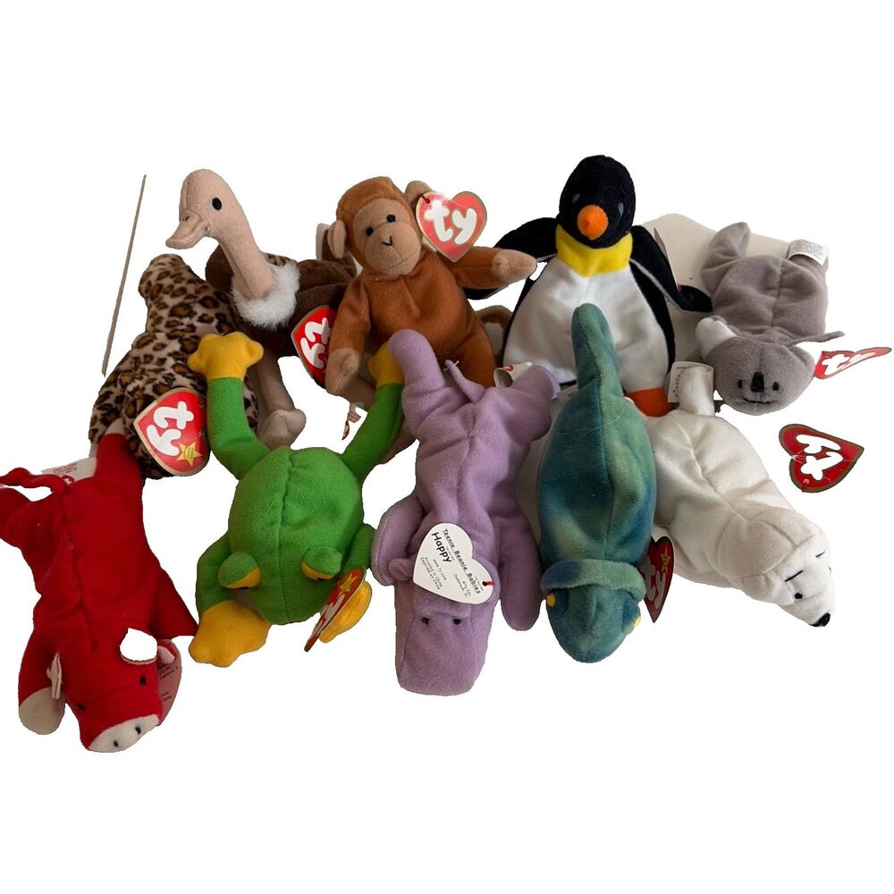 McDoland's Ty Beanie Babies Plush Lot Of 10 Frog Bull Hippo Monkey  Mini NWT